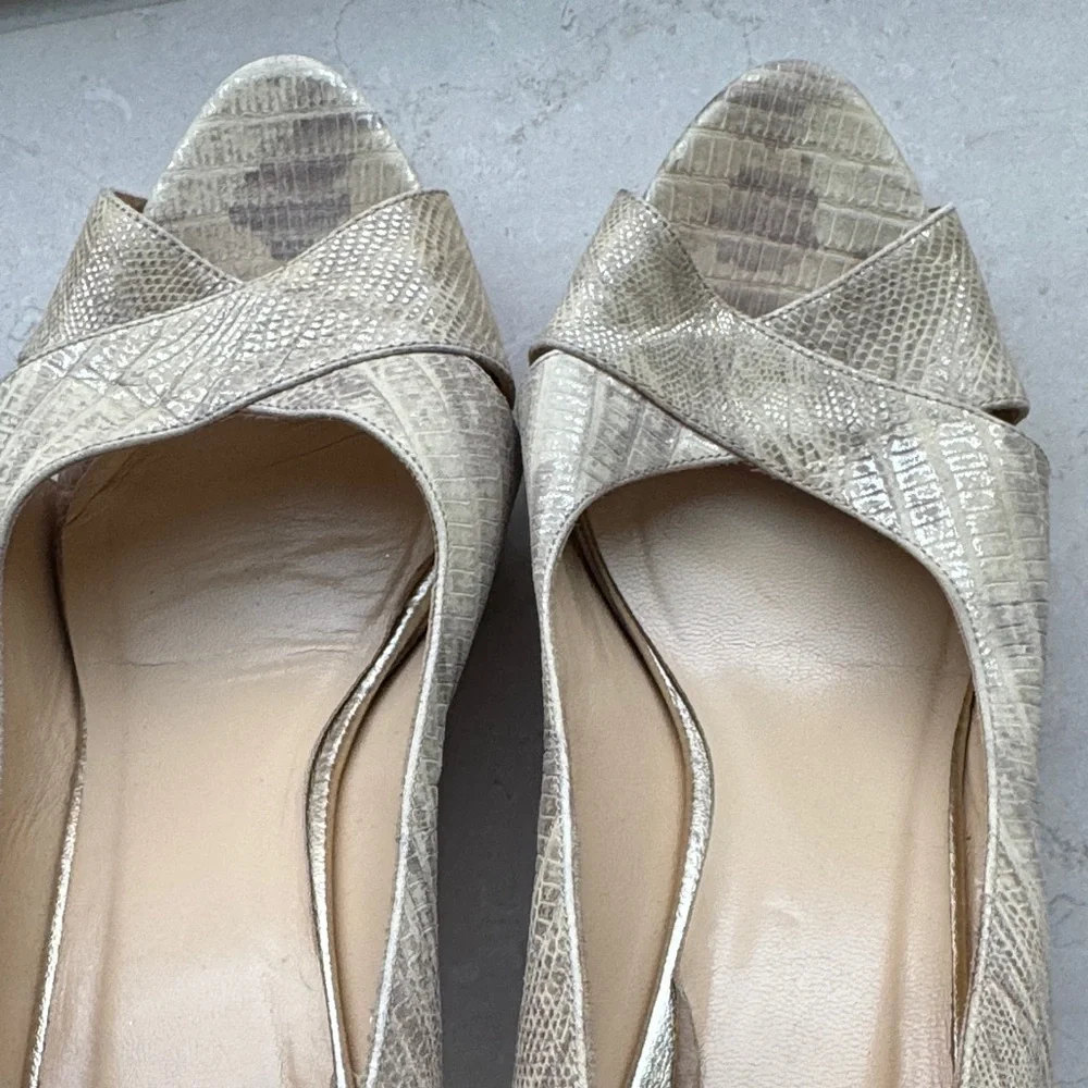 Kate Spade Faux Lizard Gold Peep Toe Heels